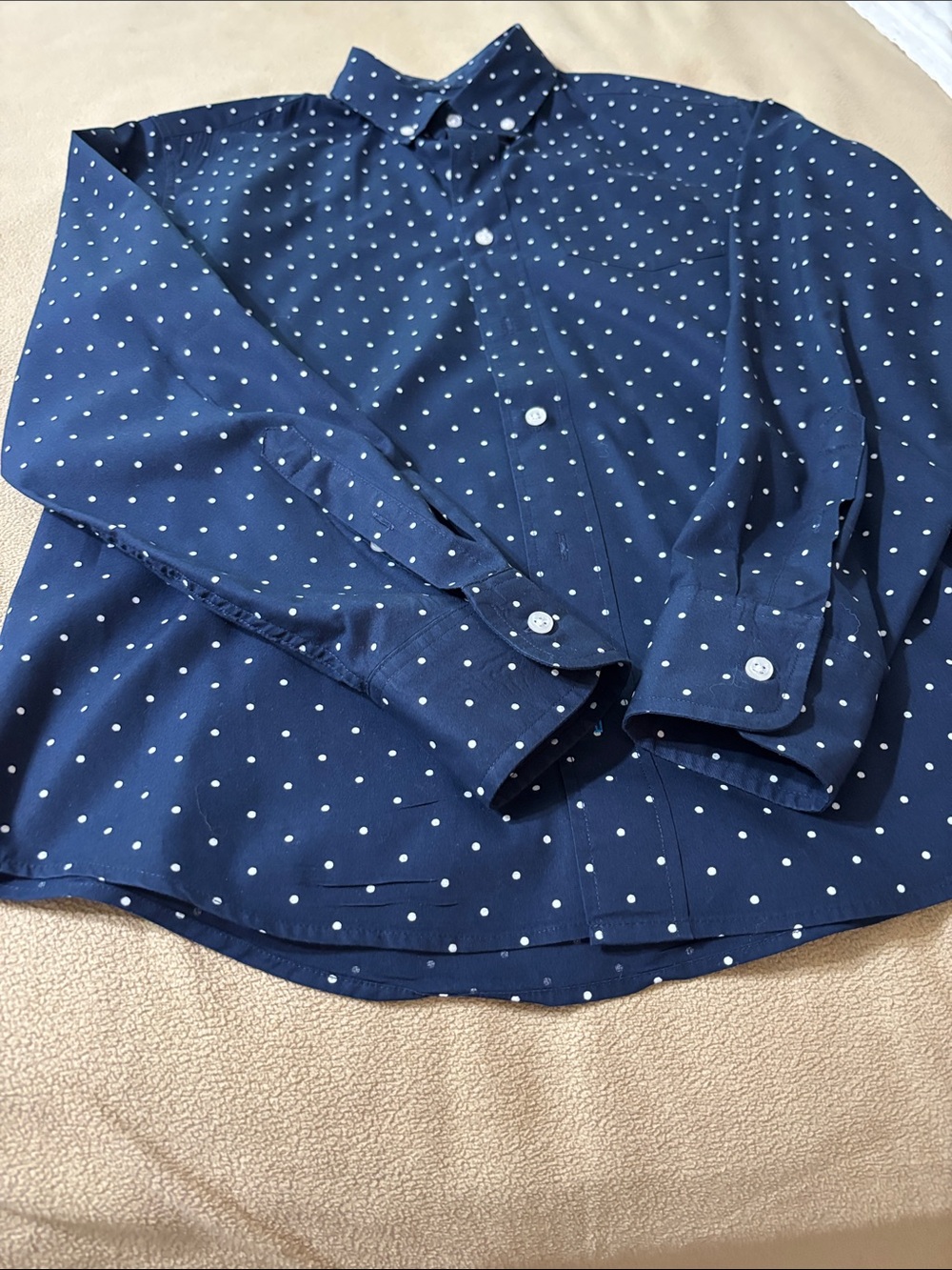 Jcrew Crewcuts Navy Blue Polka Dot Button-Up Shirt